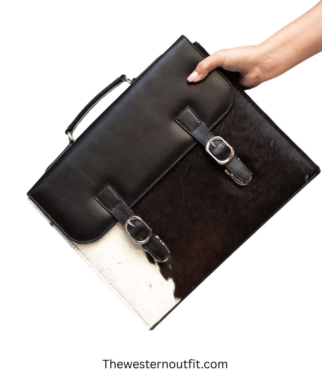 Cowhide Black Laptop Leather Briefcase Bag - Image 14