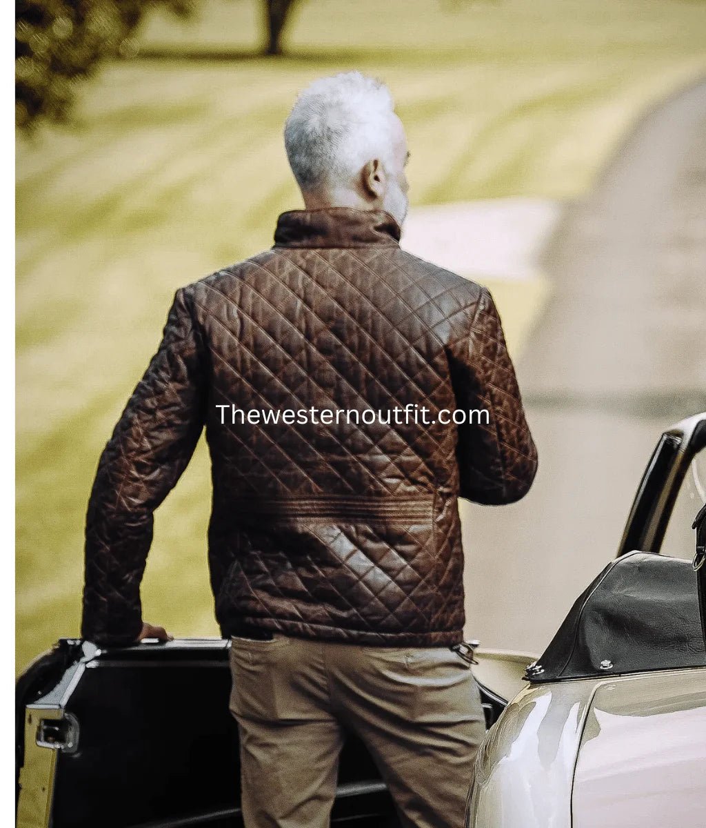 Highlands Quilted Mens Brown Leather Jacket - Image 11