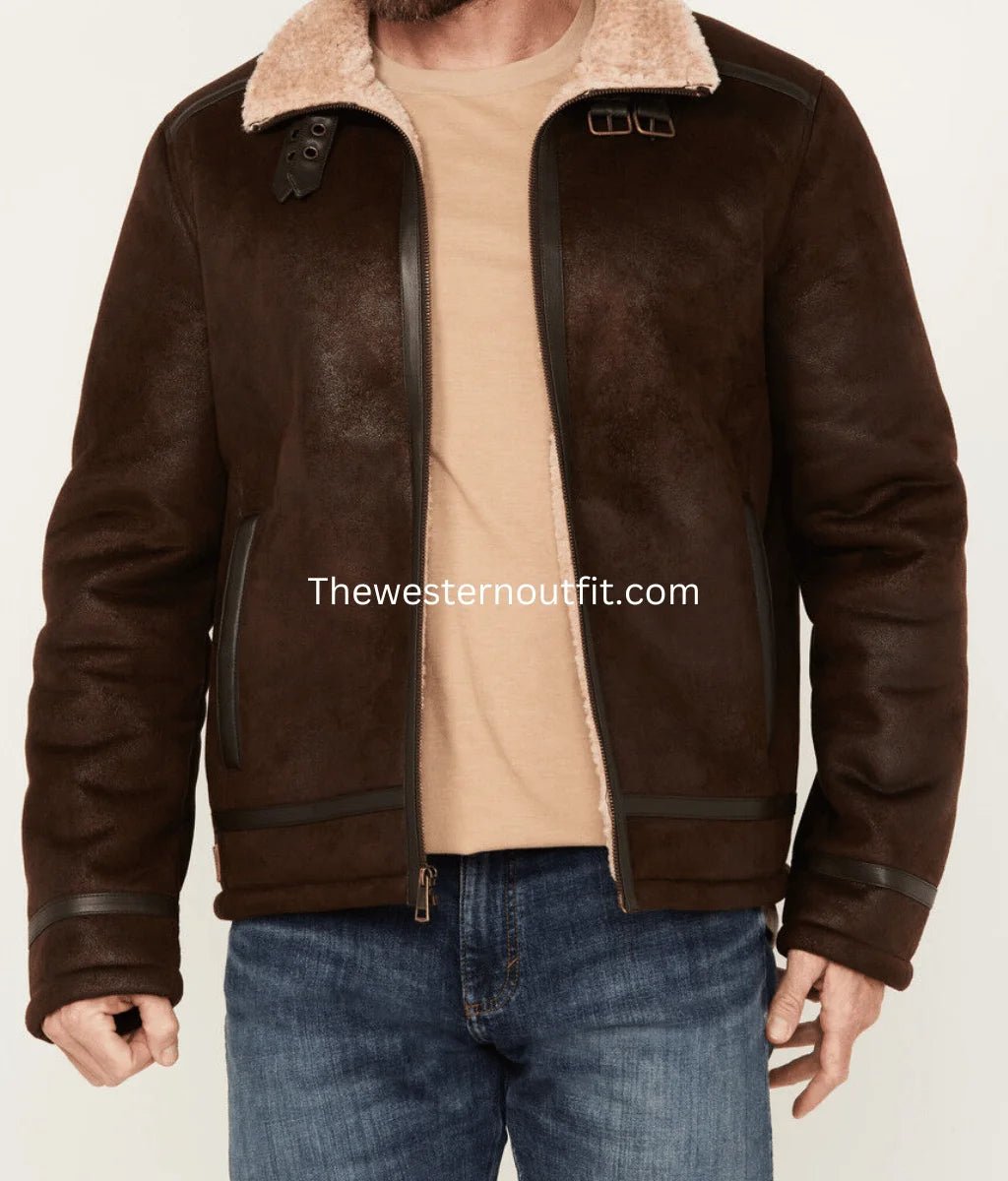 Genuine Leather Jacket with Sherpa Shearling Lining For Men