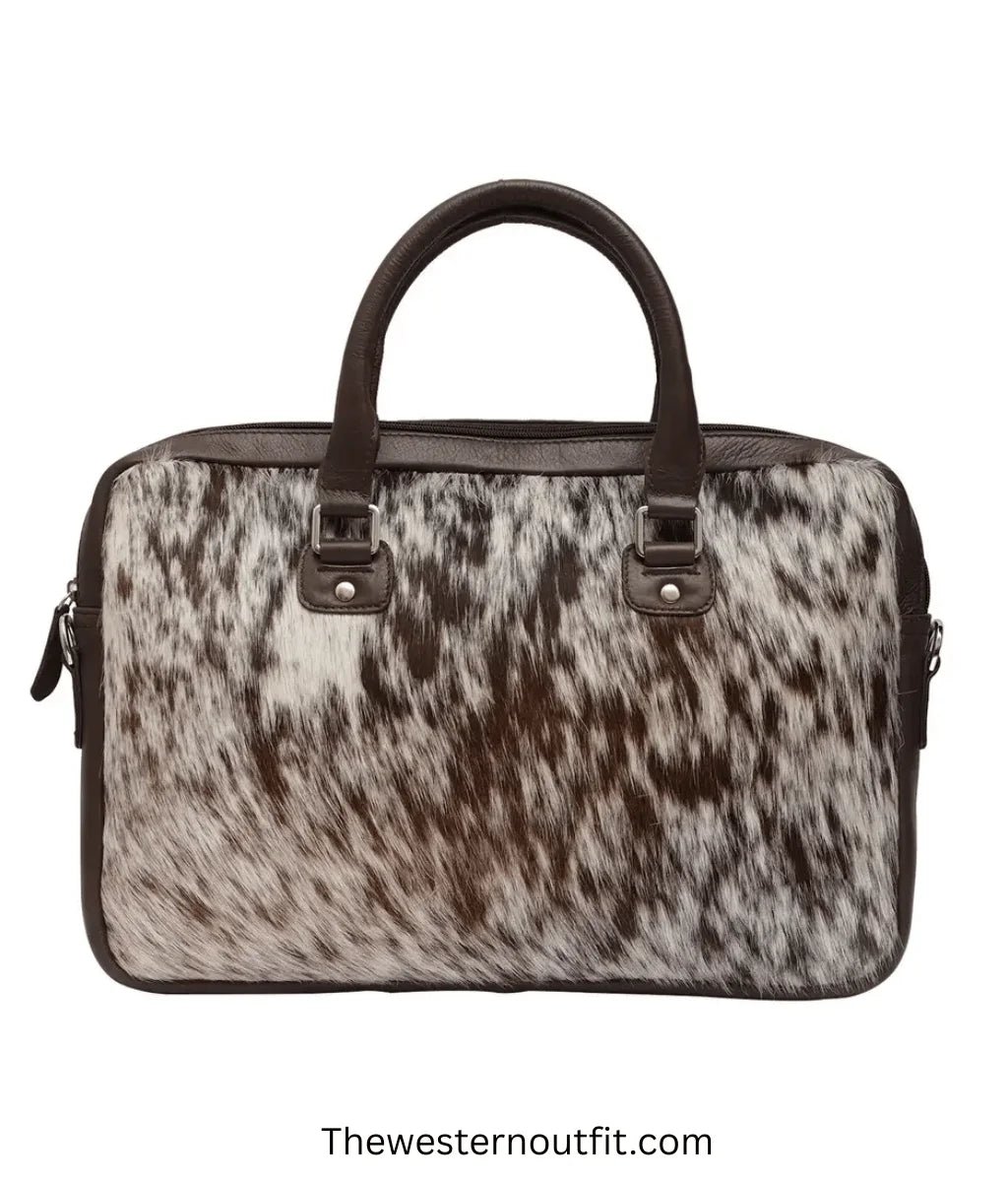 Cowhide Leather Brown/white Laptop Messenger Bag
