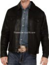 Men's Solid Black Trucker Leather Jacket