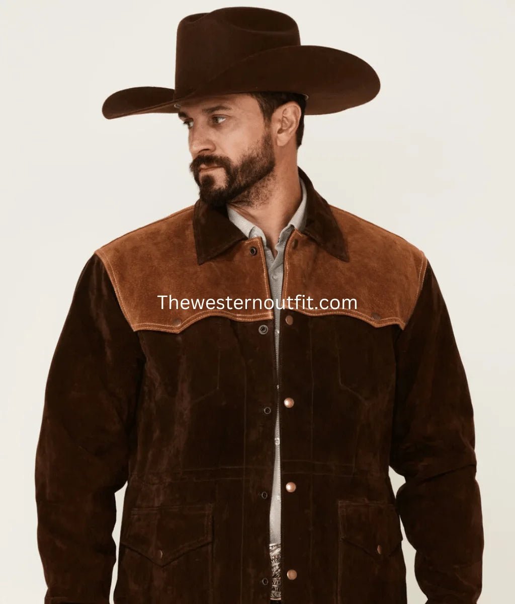 Chocolate Brown Two-Tone Suede Rancher Jacket Men - Image 2