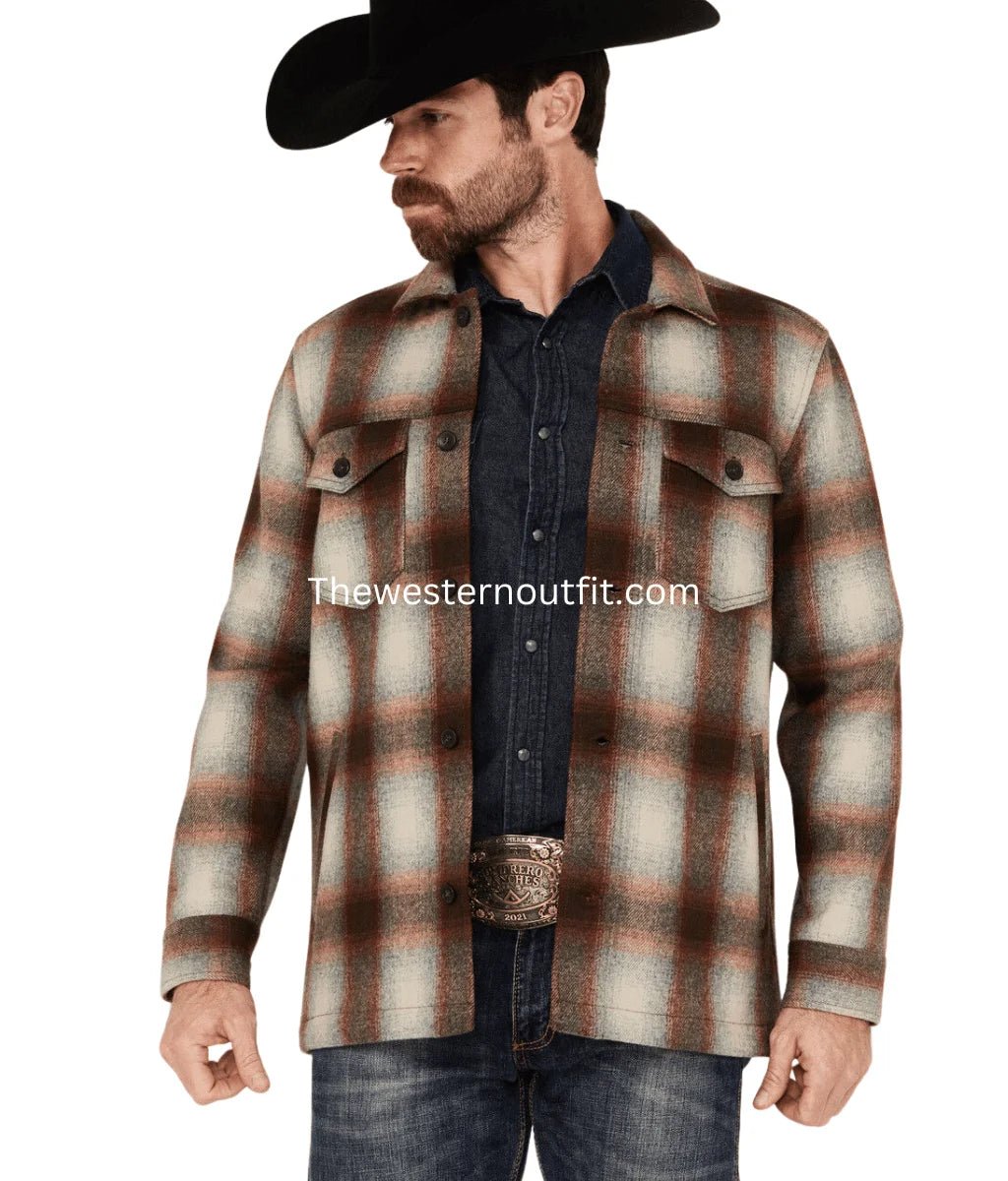 Pendleton Men's Lawson Ombre Plaid Print Long Sleeve Button-Down Shirt Jacket