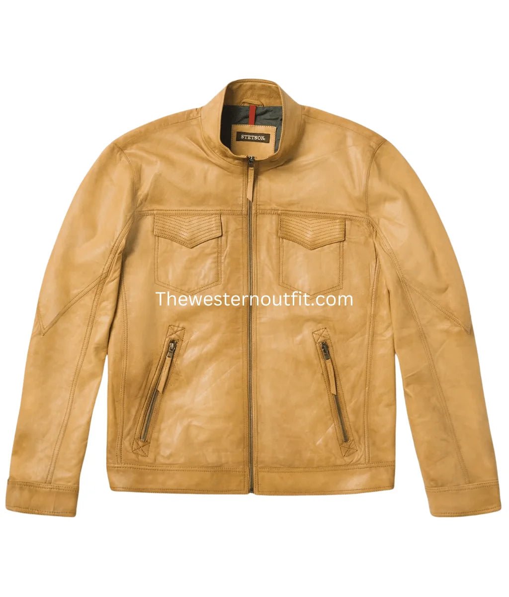Distressed Camel Leather Jacket for Men Classic Soft Feel - Image 2