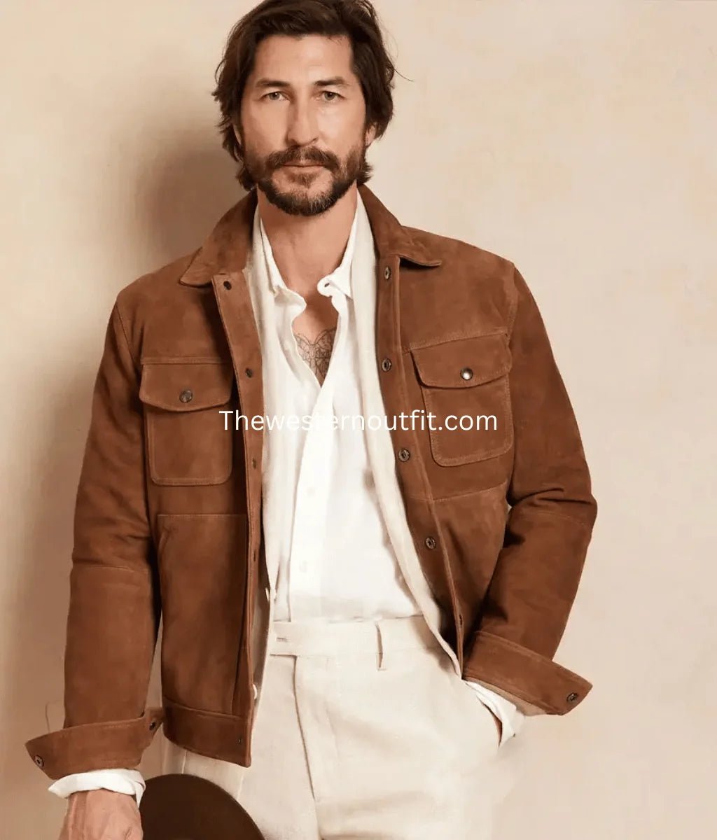 Men’s Suede Leather Cowboy Jacket Brown Western Design