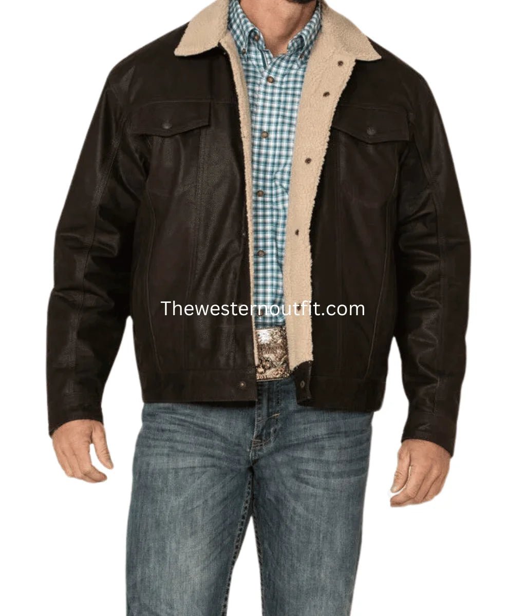 Men’s Alberto Brown Leather Jacket with Sherpa Lining