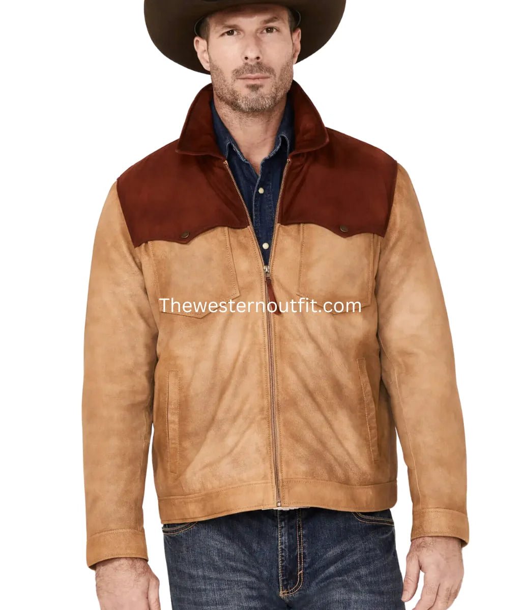 Men’s Burnished Suede Color Block Jacket