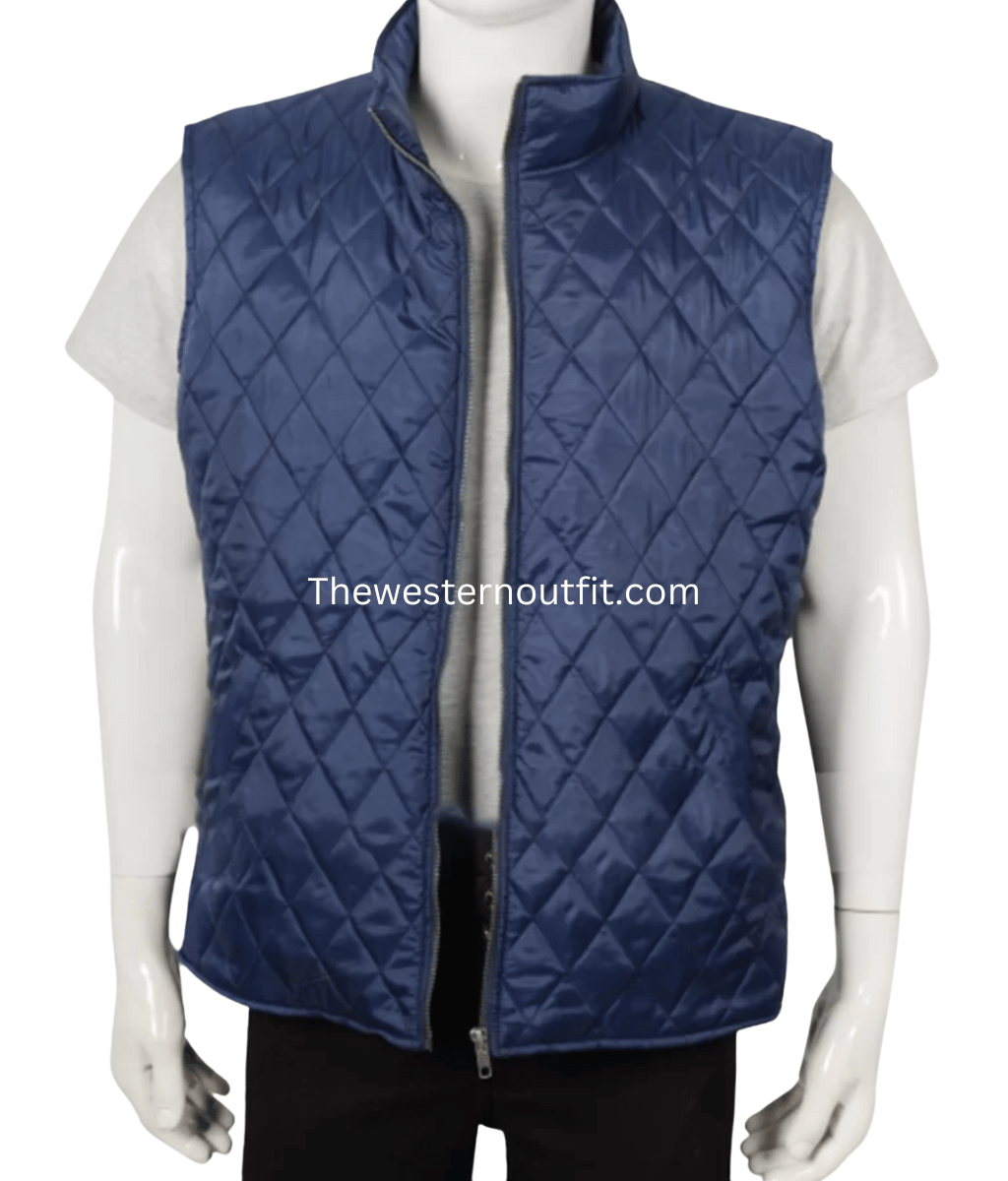 John Dutton Blue Quilted Vest Kevin Costner - Image 2