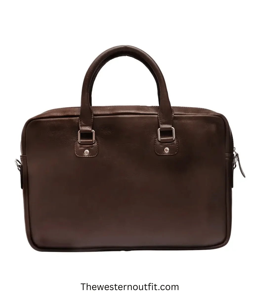 Cowhide Leather Brown/white Laptop Messenger Bag - Image 4