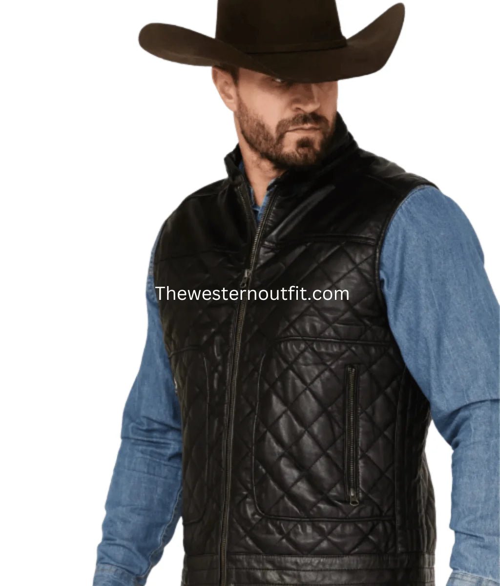 Quilted Black Leather Vest For Men’s - Image 2