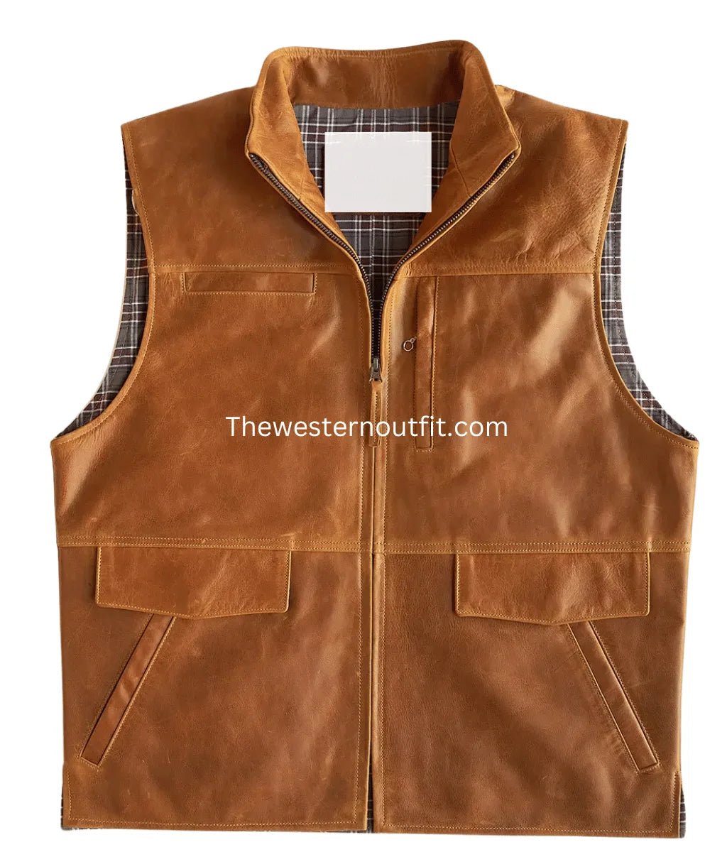 Men’s Musterd Western Leather Vest - Image 2