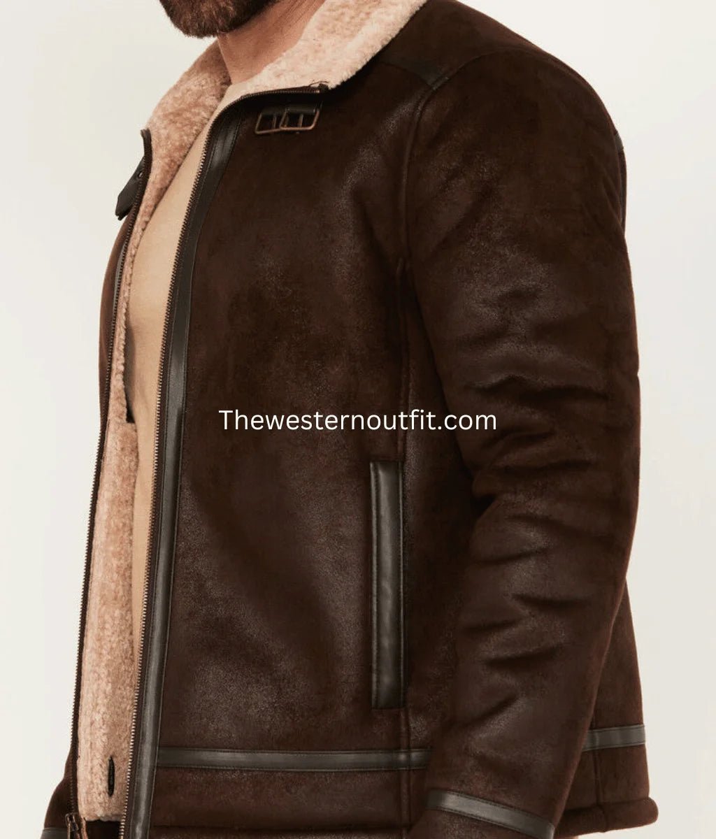 Genuine Leather Jacket with Sherpa Shearling Lining For Men - Image 2