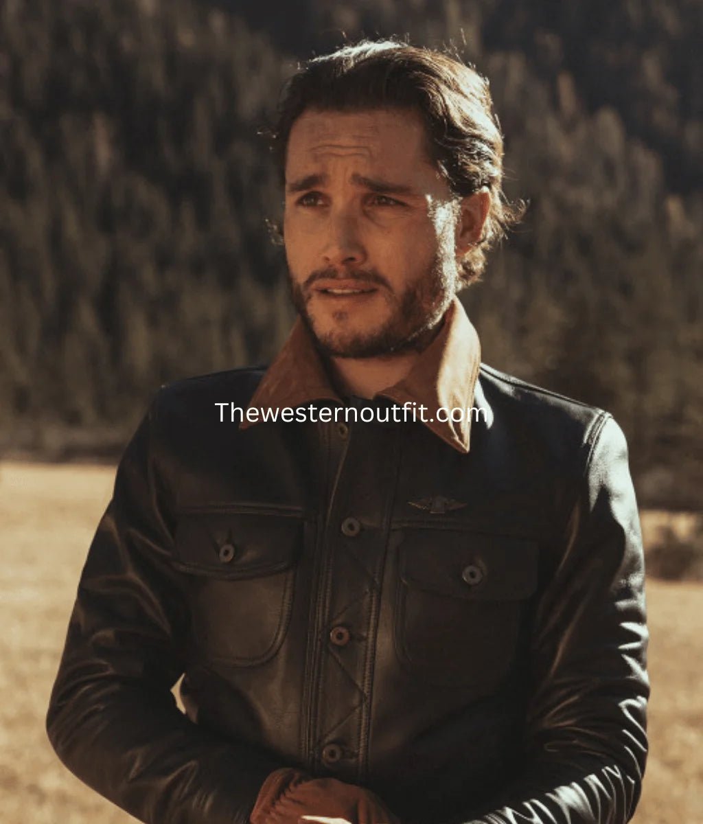Gold Bison Black Leather Trucker Jacket for Men