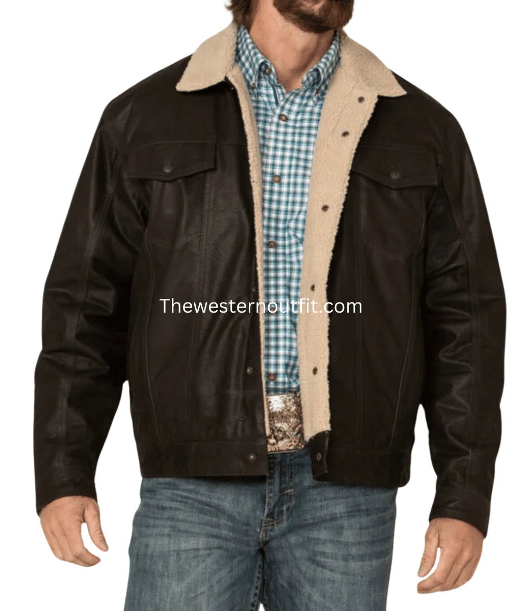 Men’s Alberto Brown Leather Jacket with Sherpa Lining - Image 2