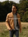 Distressed Camel Leather Jacket for Men Classic Soft Feel