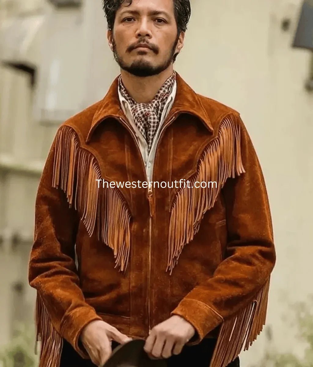 Brown Suede Leather Cowboy Fringe Style Jacket
