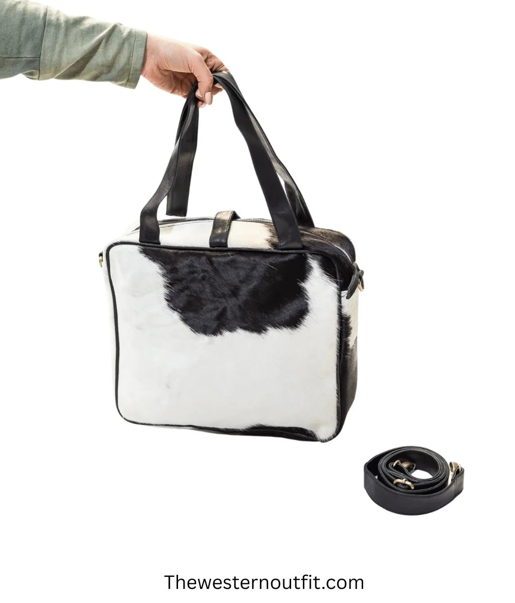 Cowhide Black And White Leather Messenger Bag - Image 2
