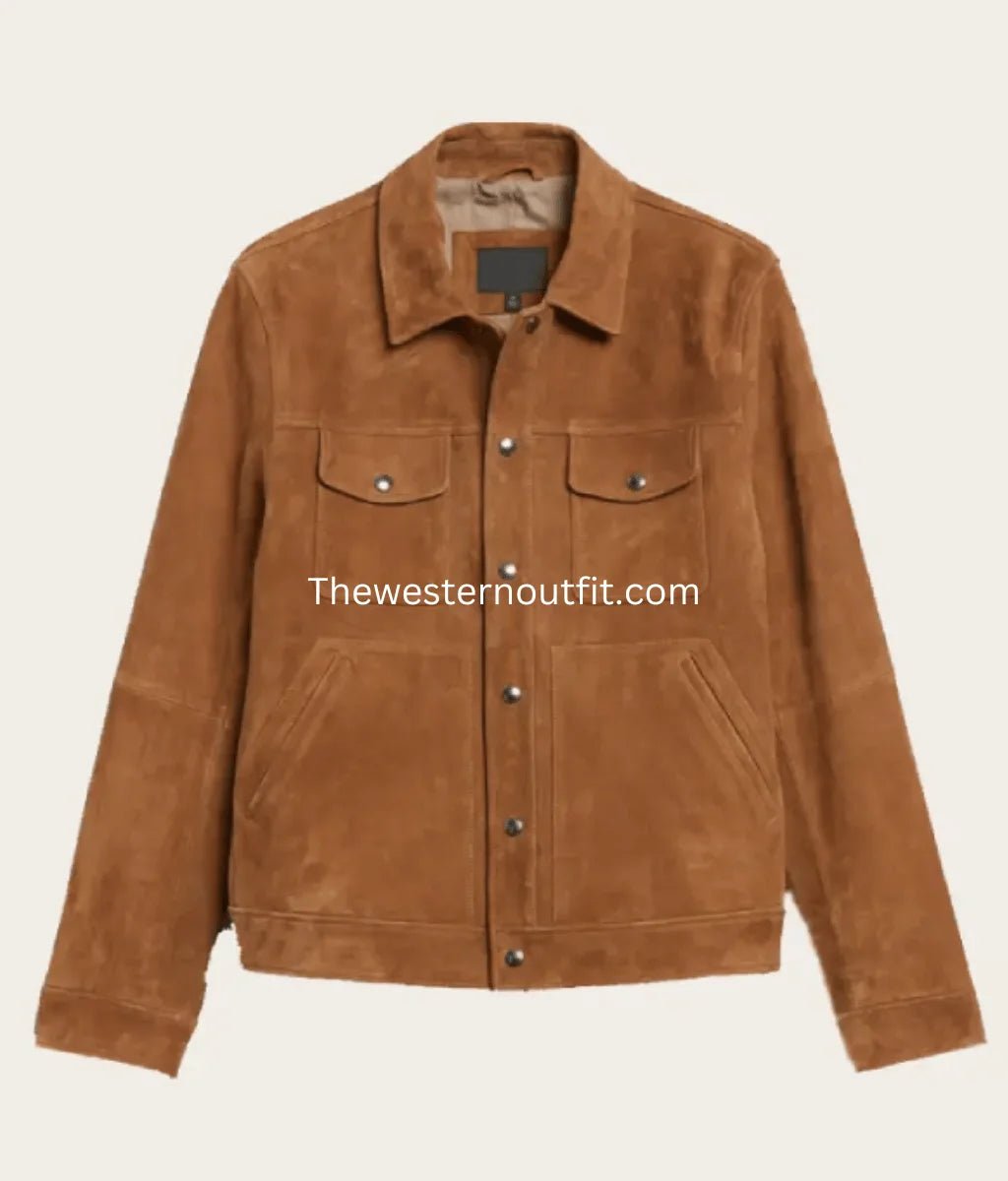 Men’s Suede Leather Cowboy Jacket Brown Western Design - Image 2