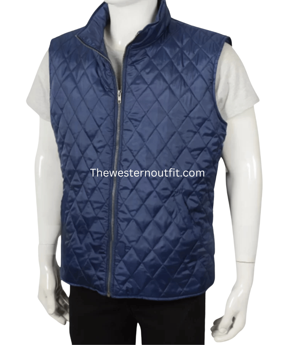 John Dutton Blue Quilted Vest Kevin Costner - Image 3