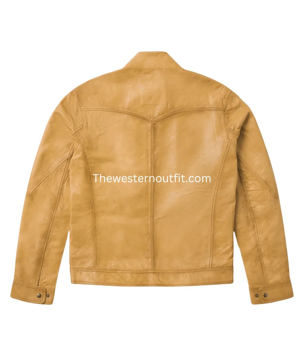 Distressed Camel Leather Jacket for Men Classic Soft Feel - Image 3
