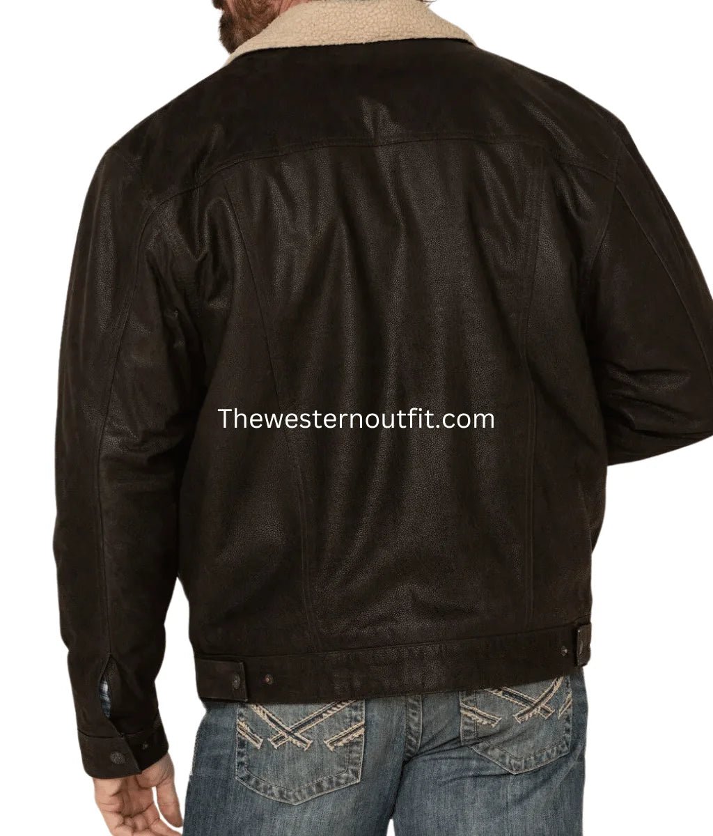 Men’s Alberto Brown Leather Jacket with Sherpa Lining - Image 4