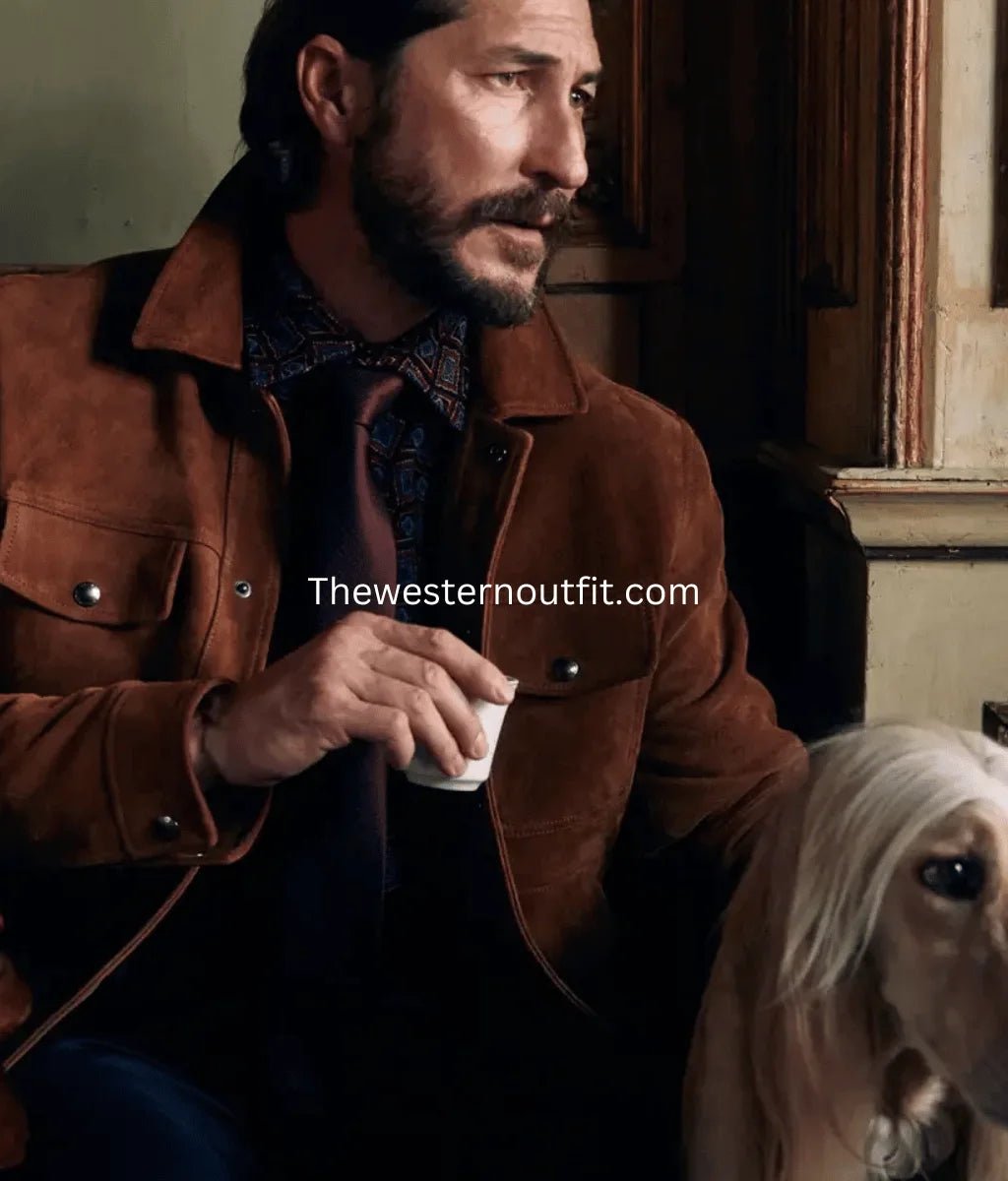 Men’s Suede Leather Cowboy Jacket Brown Western Design - Image 3