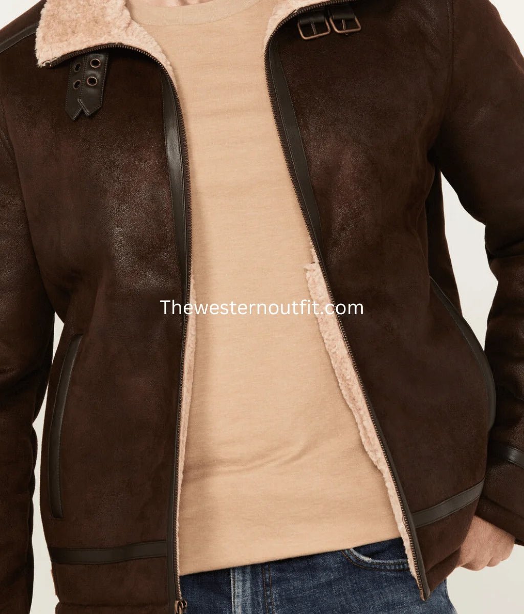 Genuine Leather Jacket with Sherpa Shearling Lining For Men - Image 3