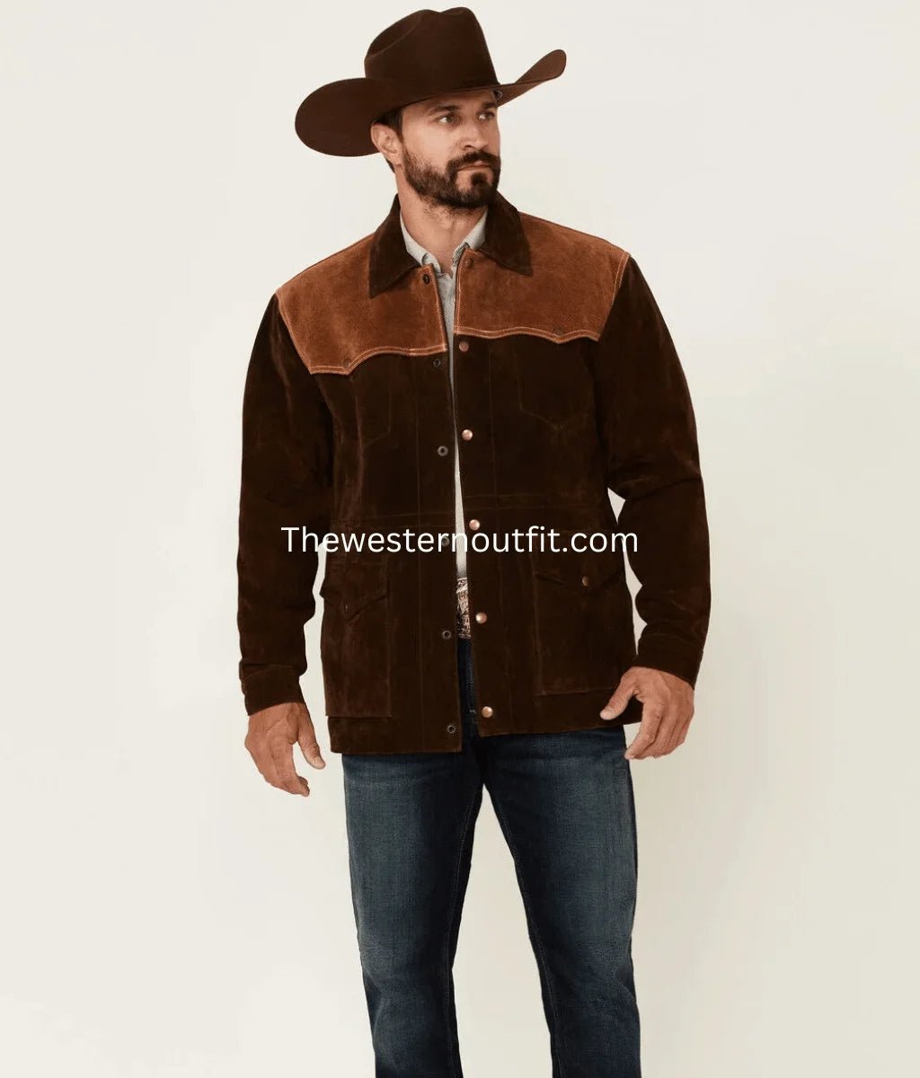 Chocolate Brown Two-Tone Suede Rancher Jacket Men