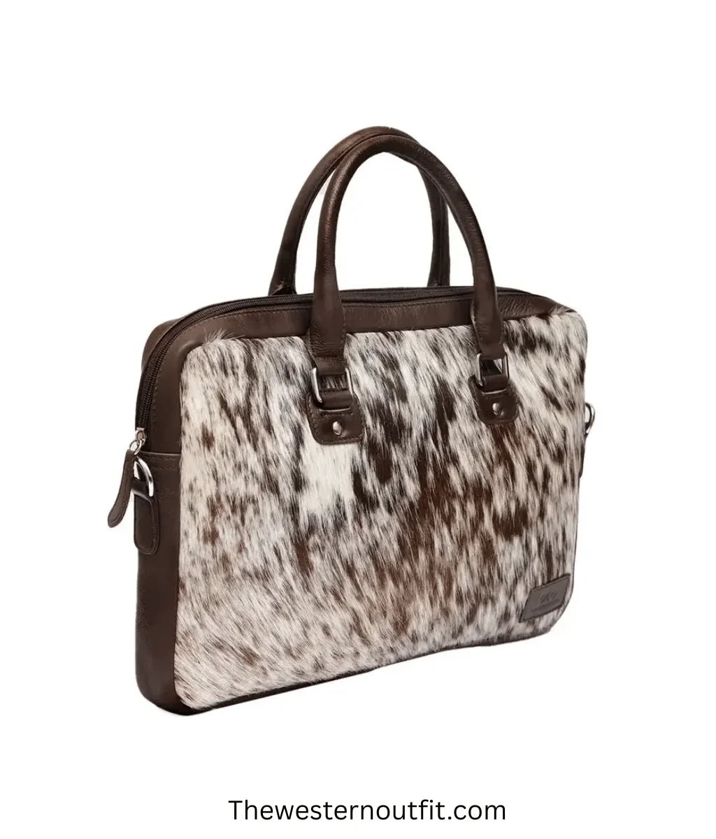 Cowhide Leather Brown/white Laptop Messenger Bag - Image 3
