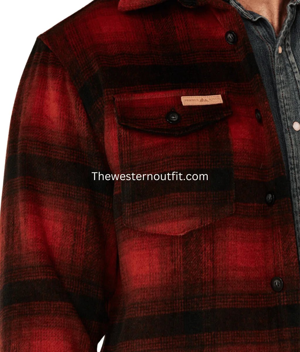 Men's Red Ombre Plaid Wool Button-Front Shirt Jacket - Image 3