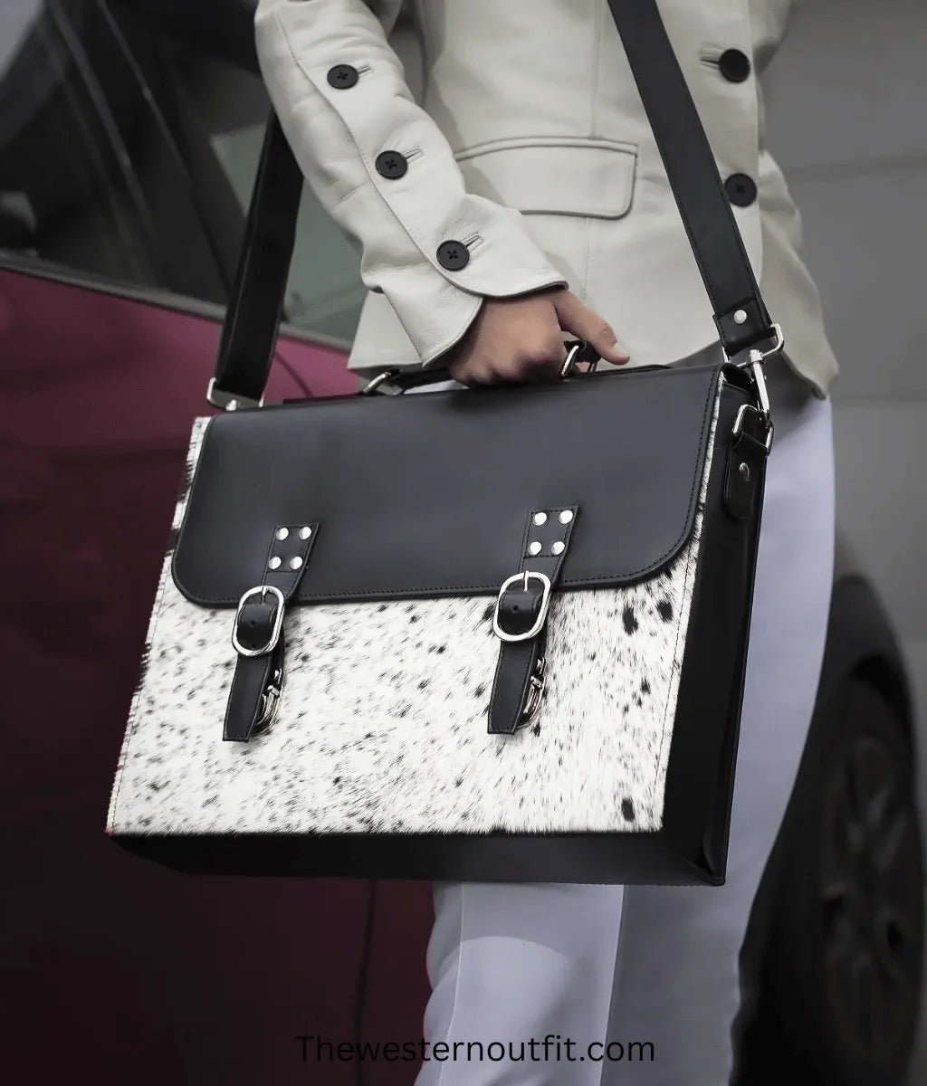 Cowhide Black Laptop Leather Briefcase Bag - Image 22