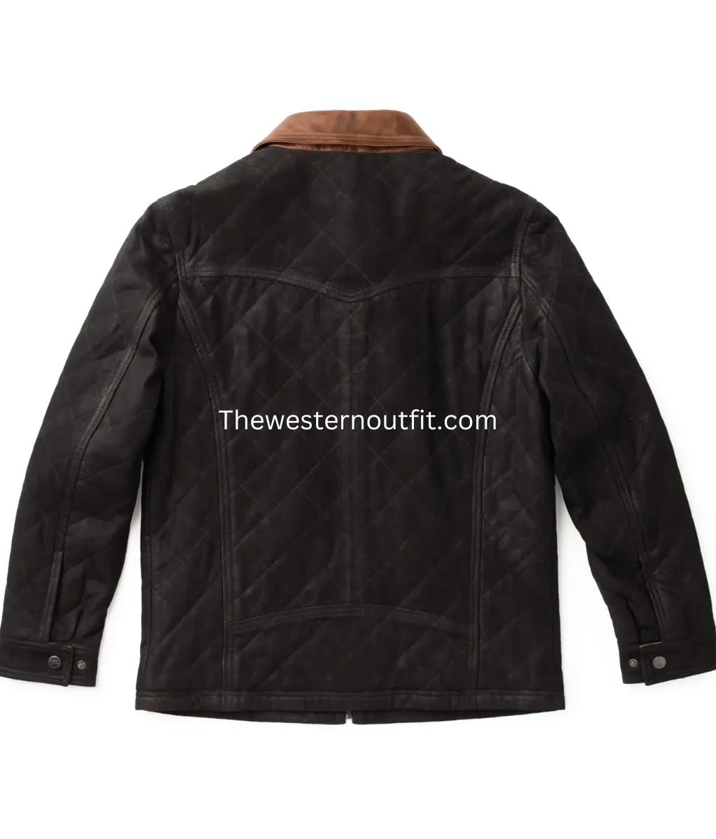Men’s Hickory Quilted Dark Brown Waxed Suede Leather Jacket - Image 3