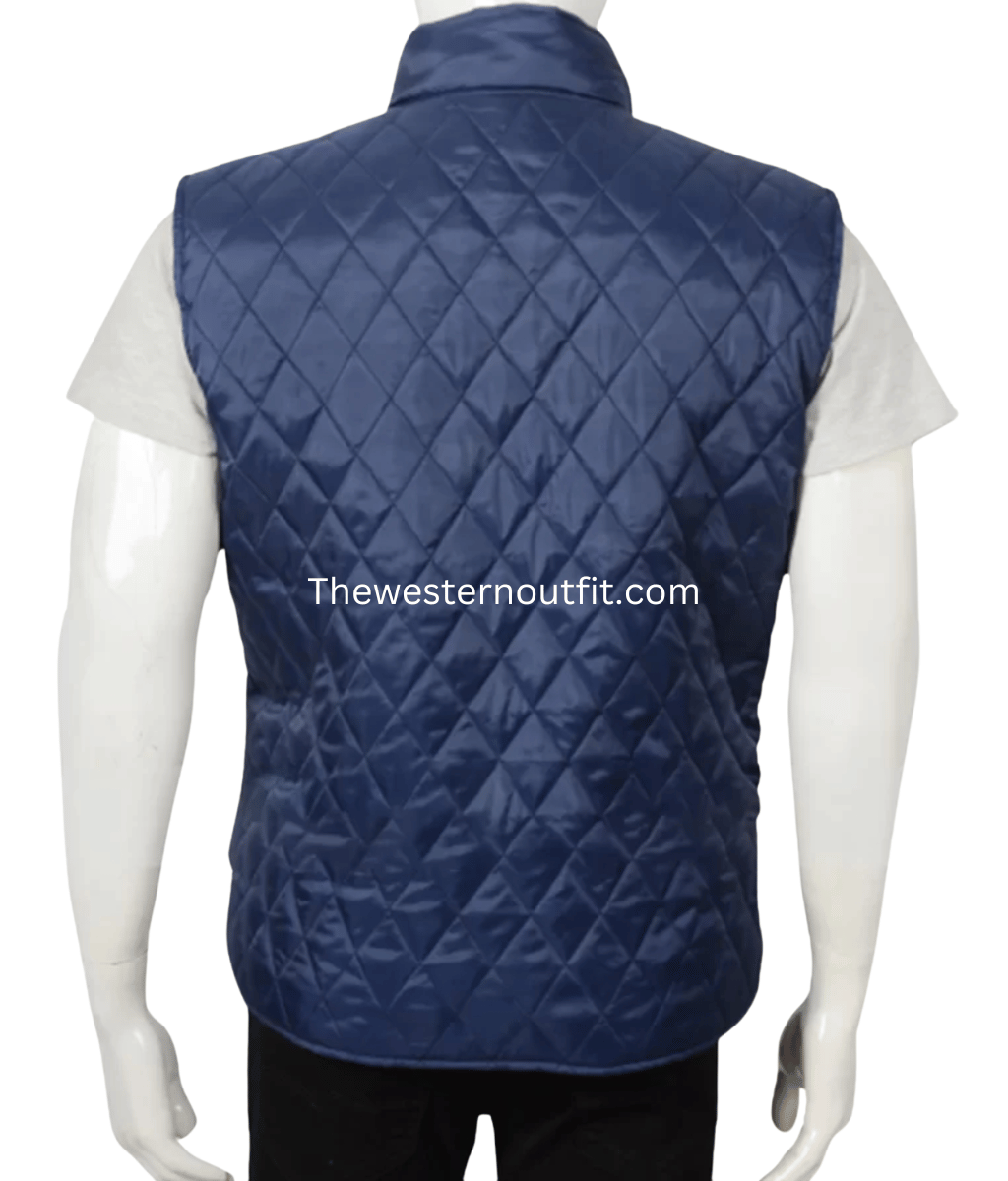 John Dutton Blue Quilted Vest Kevin Costner - Image 4
