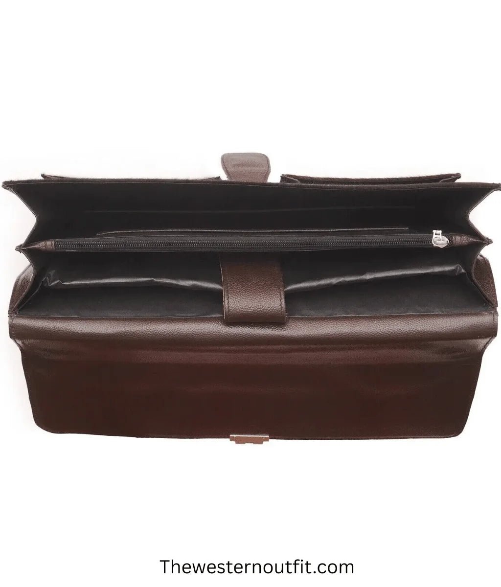 Cowhide Hair On Handcrafted Brown And White Leather Briefcase Bag - Image 7