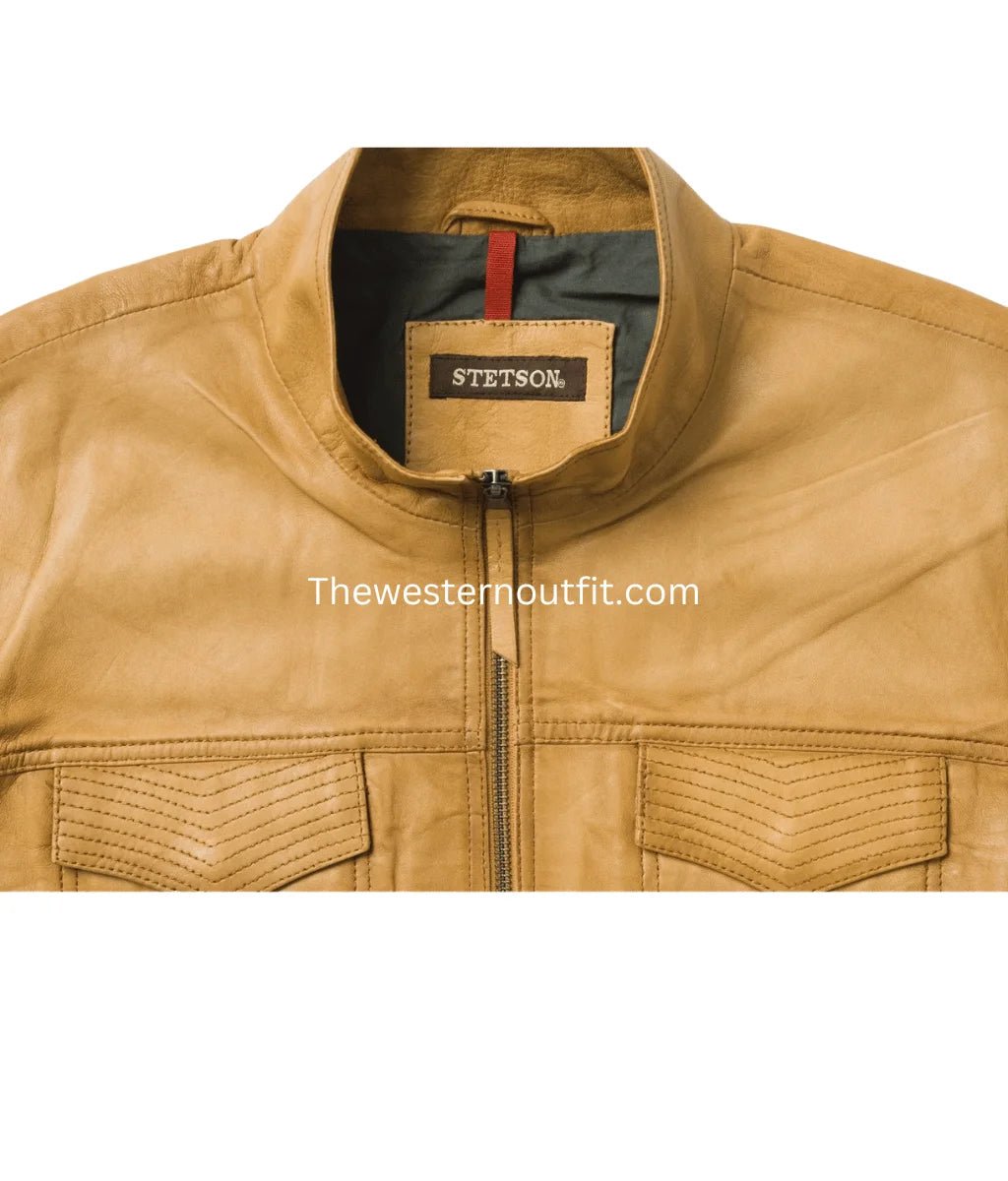 Distressed Camel Leather Jacket for Men Classic Soft Feel - Image 4