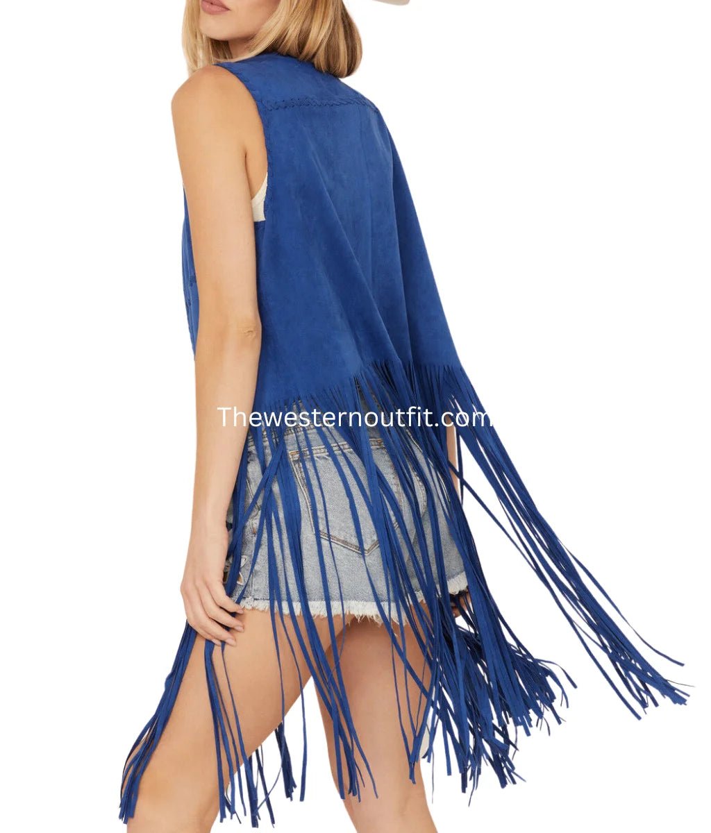 Fornia Women's Faux Suede Fringe Vest - Image 4