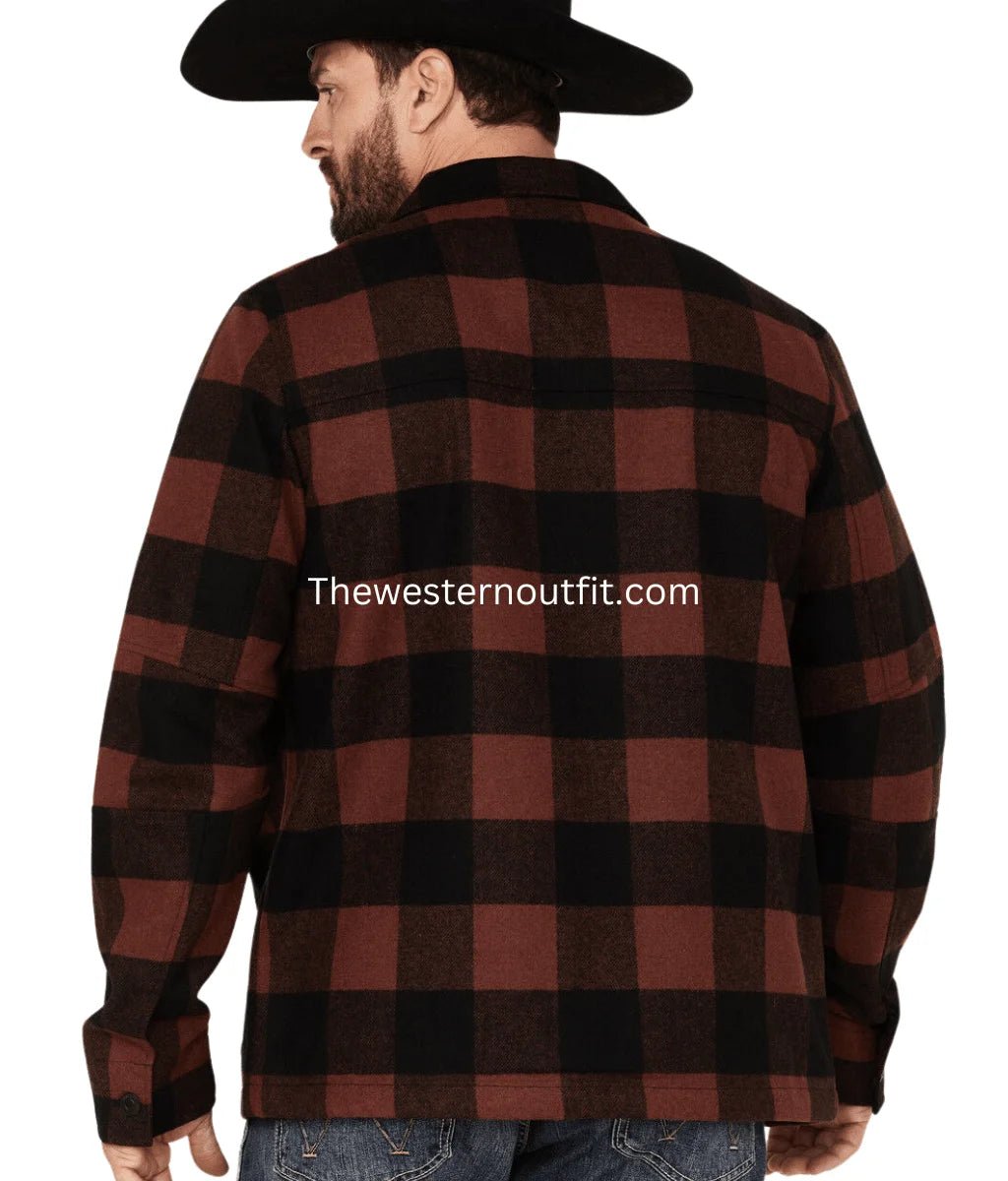 Men's Plaid Print Wool Western Jacket - Image 4