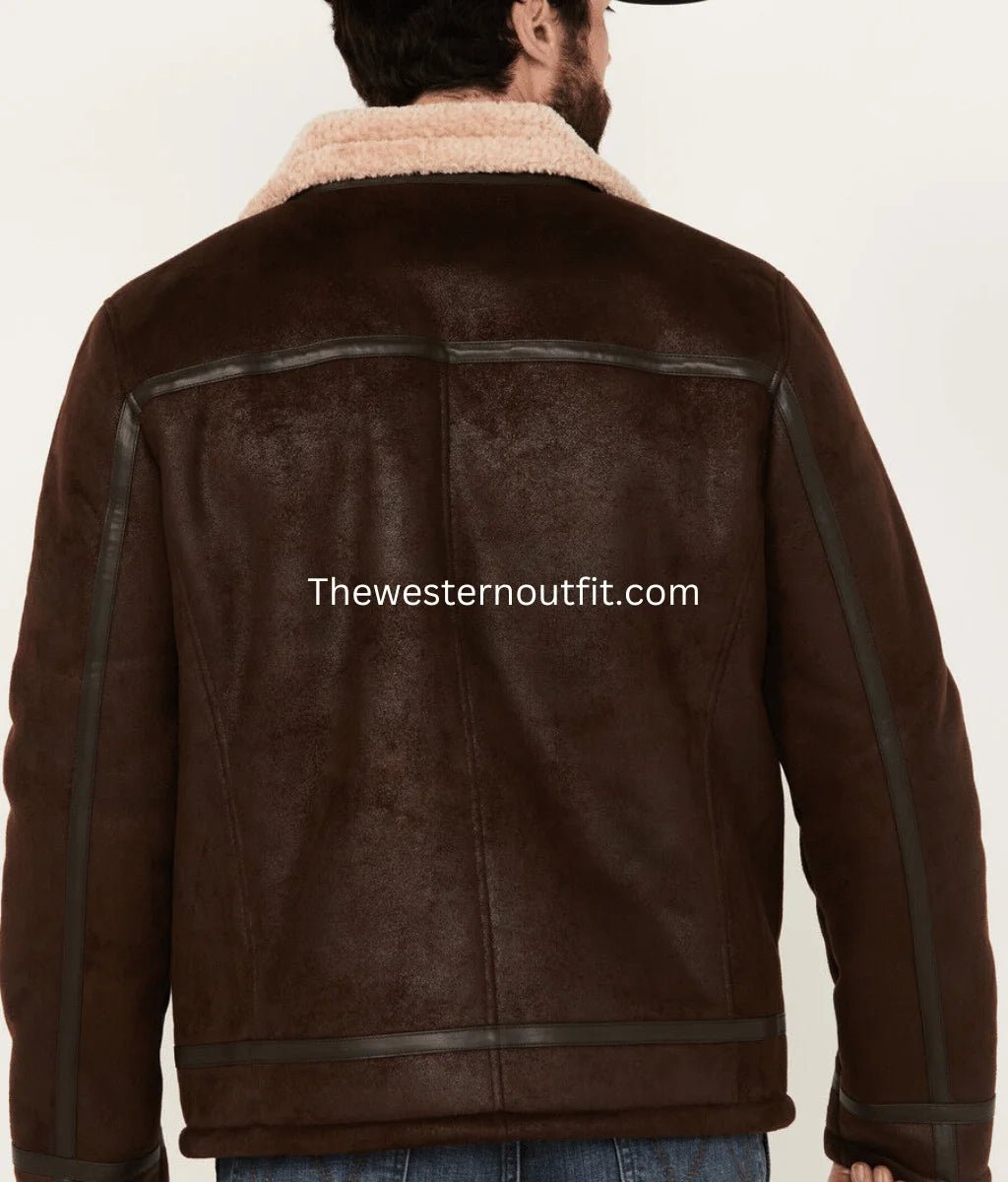 Genuine Leather Jacket with Sherpa Shearling Lining For Men - Image 4