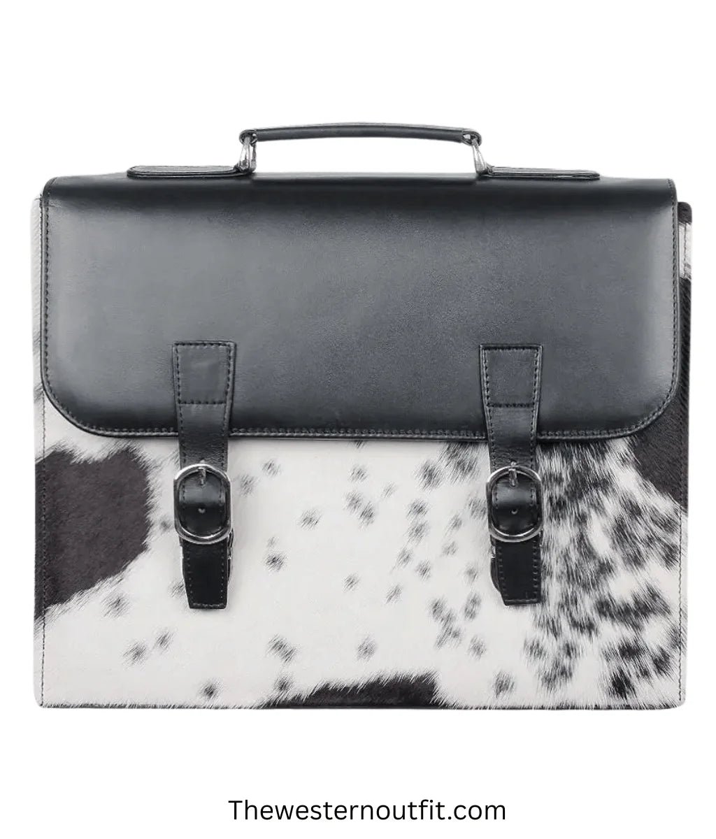 Cowhide Black Laptop Leather Briefcase Bag - Image 3