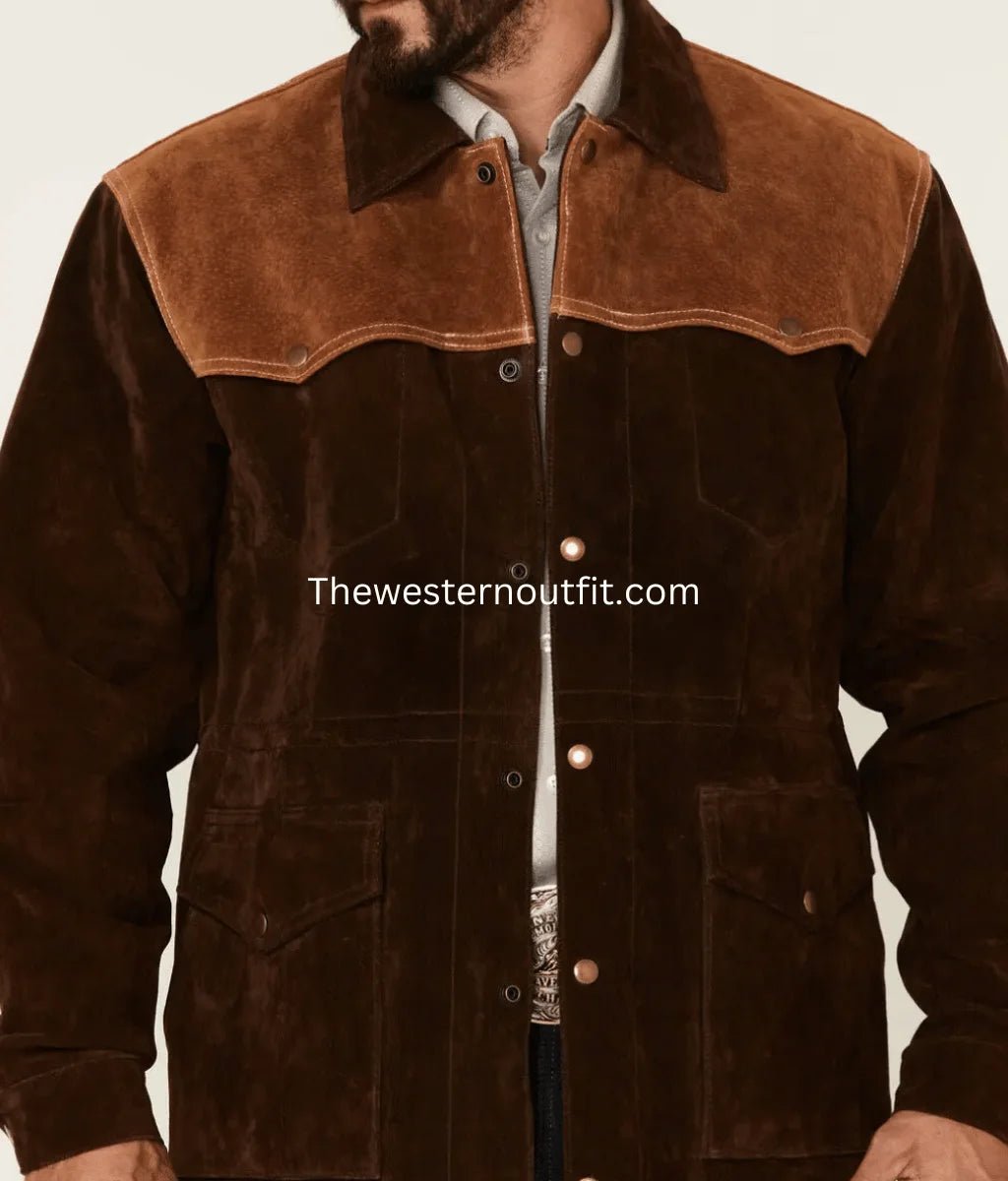 Chocolate Brown Two-Tone Suede Rancher Jacket Men - Image 3