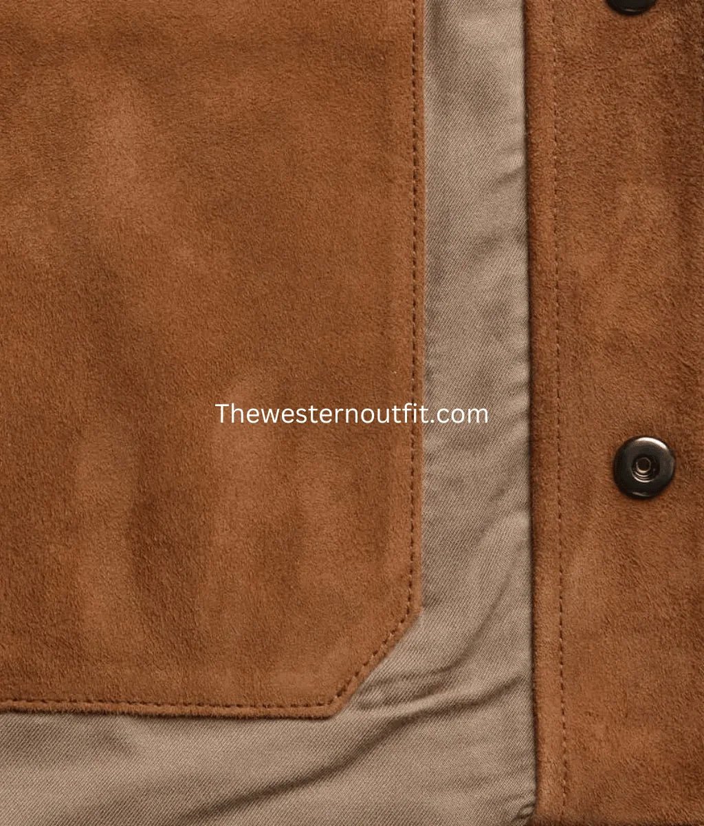 Men’s Suede Leather Cowboy Jacket Brown Western Design - Image 4