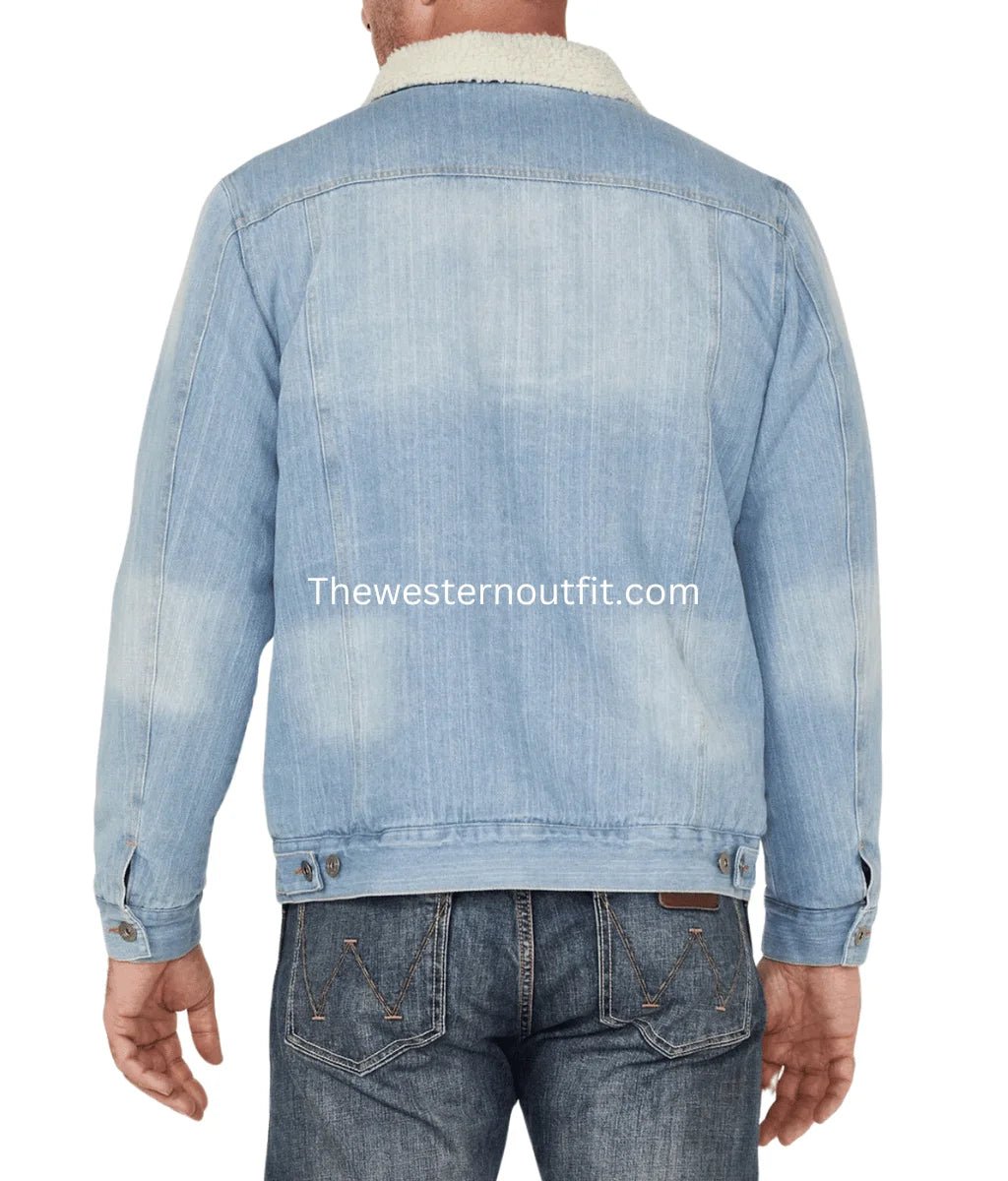 Herdsman Sherpa Lined Light Wash Denim Jacket - Image 4