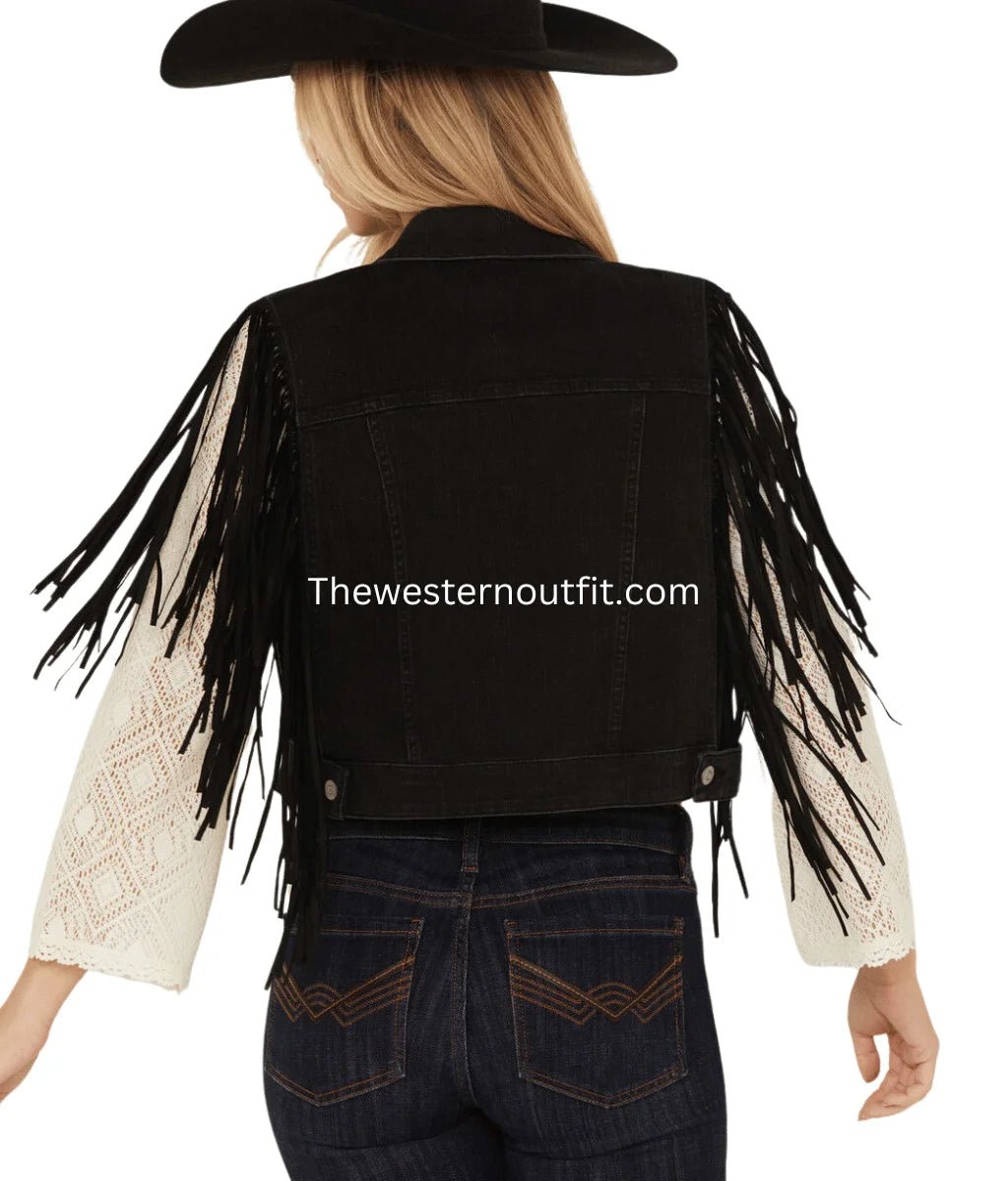 Black Women's Studded Fringe Vest - Image 4