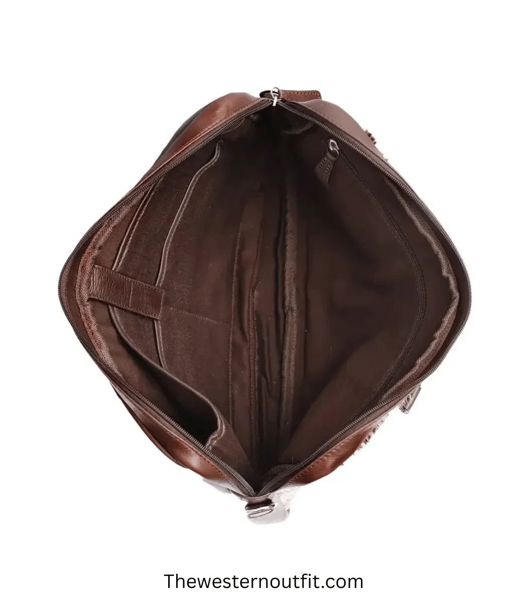 Cowhide Leather Brown/white Laptop Messenger Bag - Image 7