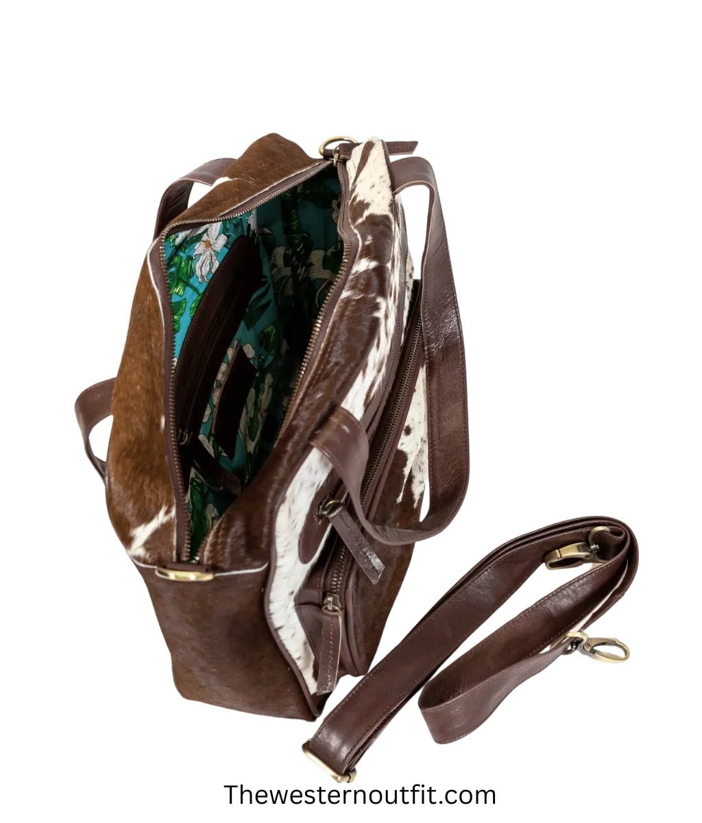 Messenger Cowhide Handmade Brown & white Leather Bag - Image 4
