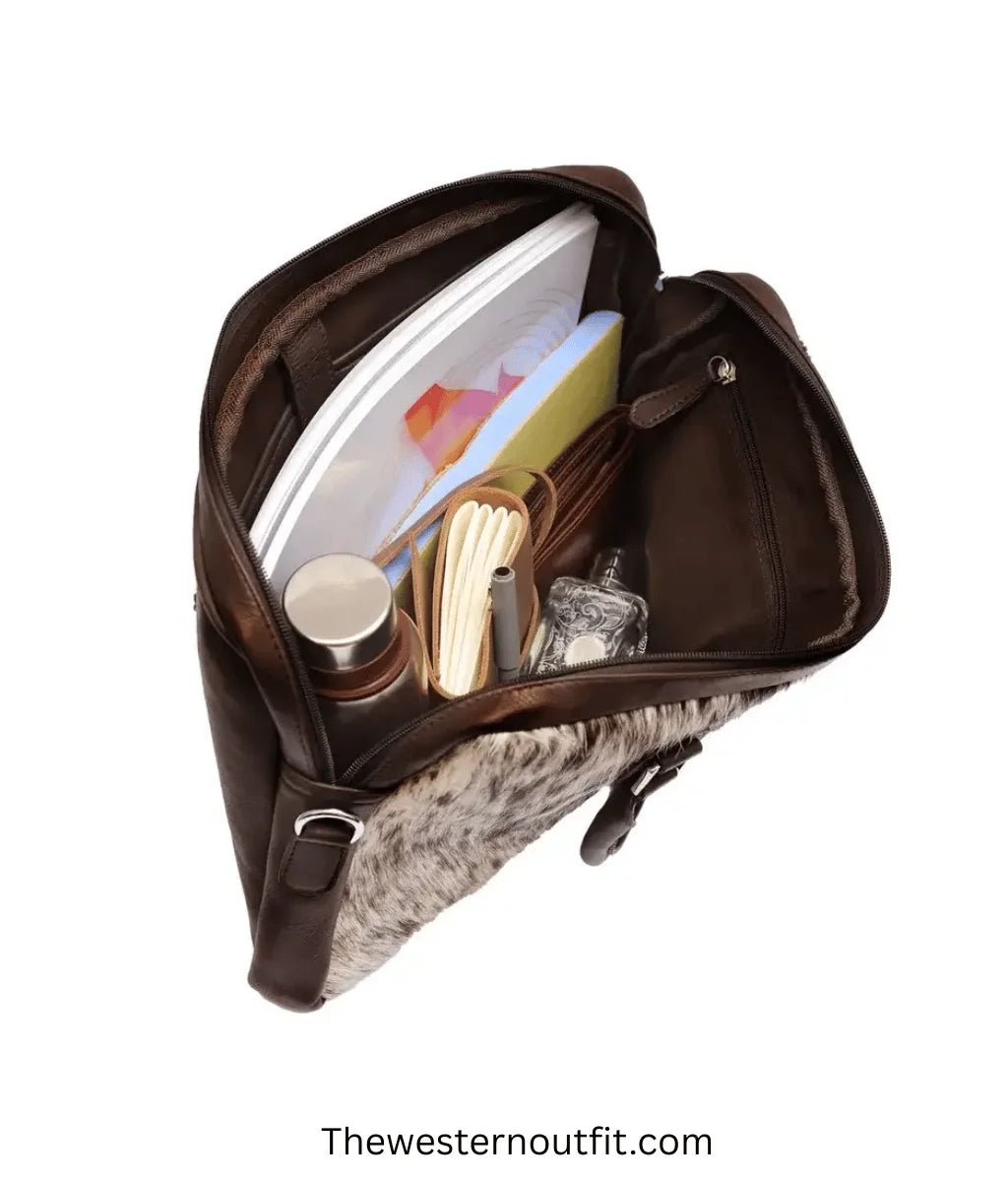 Cowhide Leather Brown/white Laptop Messenger Bag - Image 8