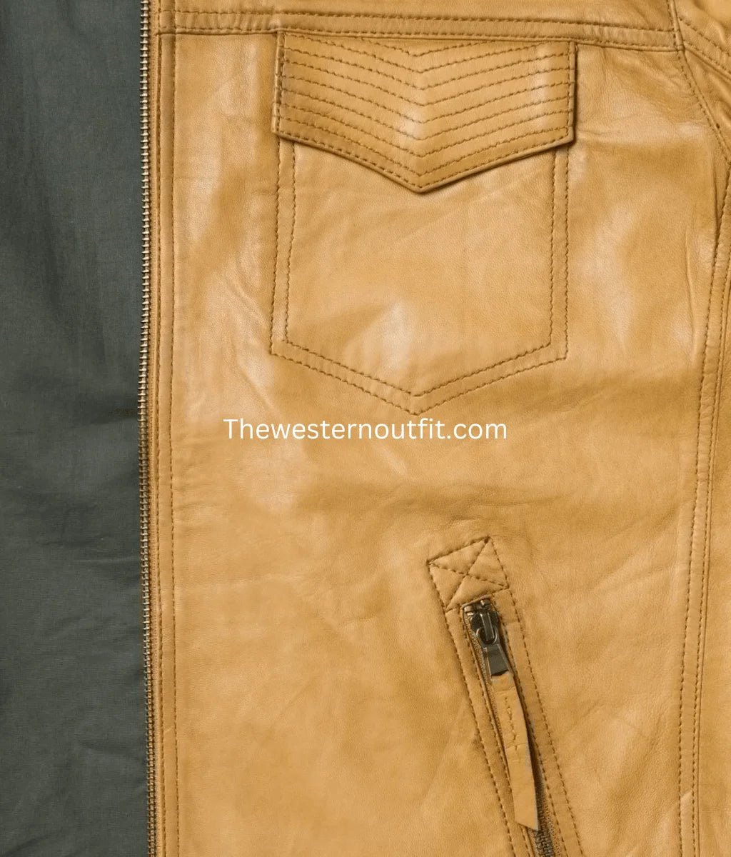 Distressed Camel Leather Jacket for Men Classic Soft Feel - Image 5