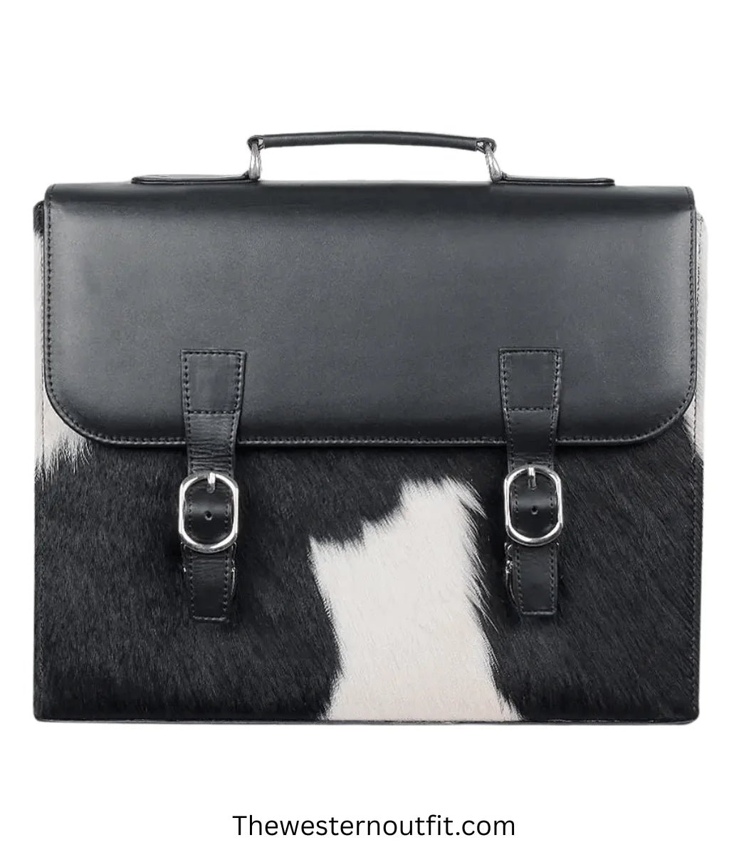 Cowhide Black Laptop Leather Briefcase Bag - Image 4