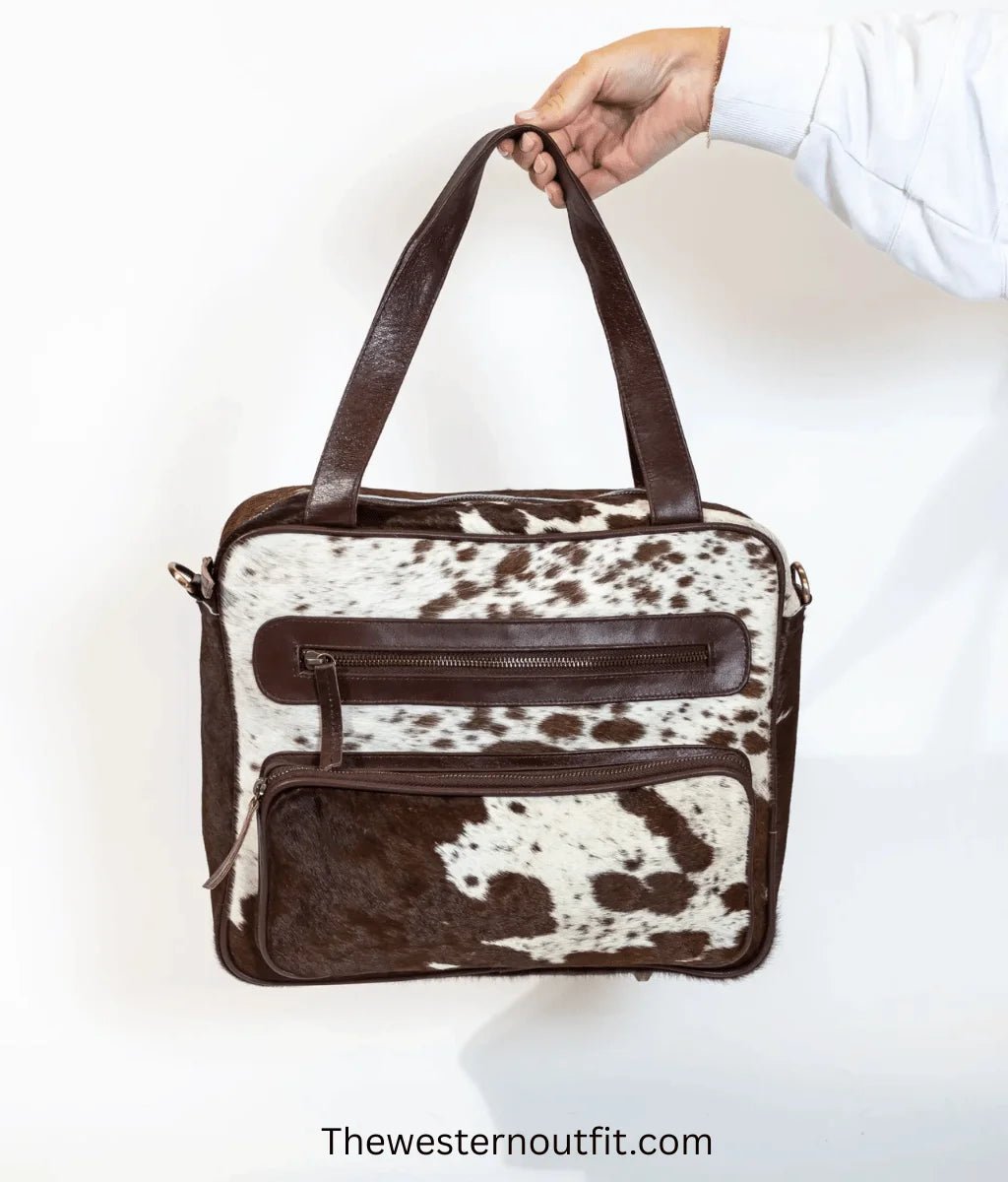 Messenger Cowhide Handmade Brown & white Leather Bag - Image 5