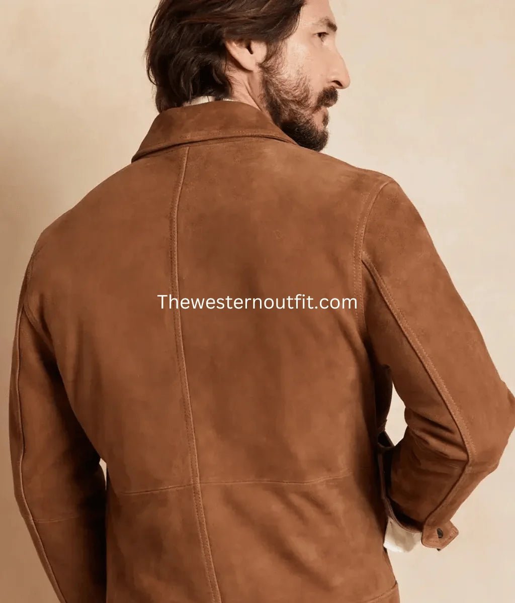 Men’s Suede Leather Cowboy Jacket Brown Western Design - Image 6